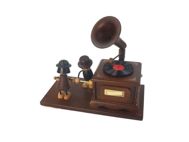 VNCdfhETs Dekorative Spieluhr Holzpaar-Phonograph, Kreative Aufzieh-Spieluhr, Kunstwerk-Dekoration Musikalisches Erinnerungsstück