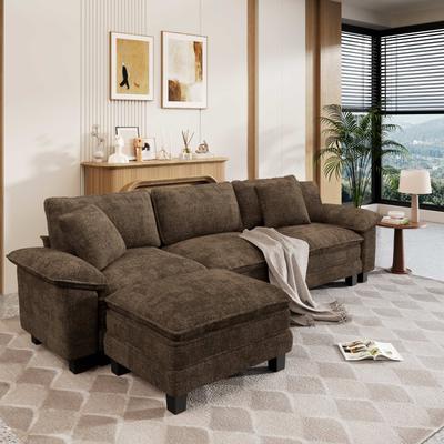 MAISON ARTS Modular Cloud Sectional Sofa with Ottomans and Pillows