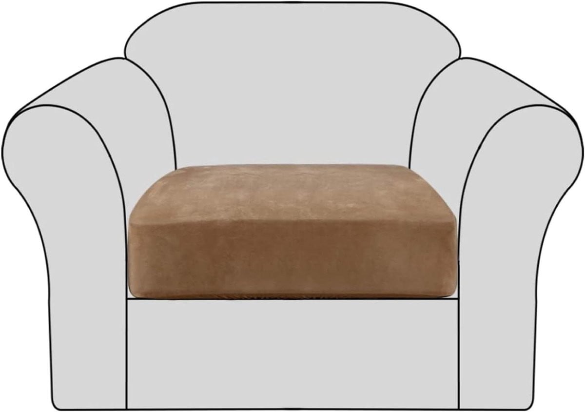 Elastische fluwelen bankovertrek voor zitkussens, beschermhoes voor je bank, Breedte: 40-70 cm, Kameel