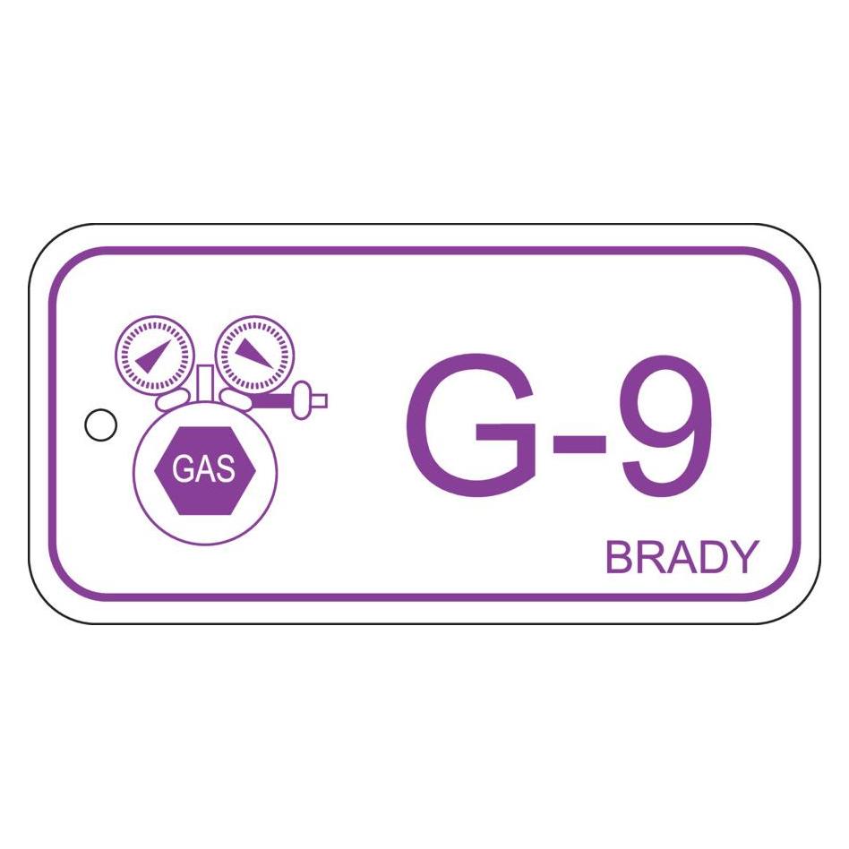 Brady B-7527, Polypropylen Schild, Energy Source Tag - Gas, 75 x 38mm, Violett auf Weiss, Beschrift (ENERGY TAG-G-9-75X38MM-PP/25)
