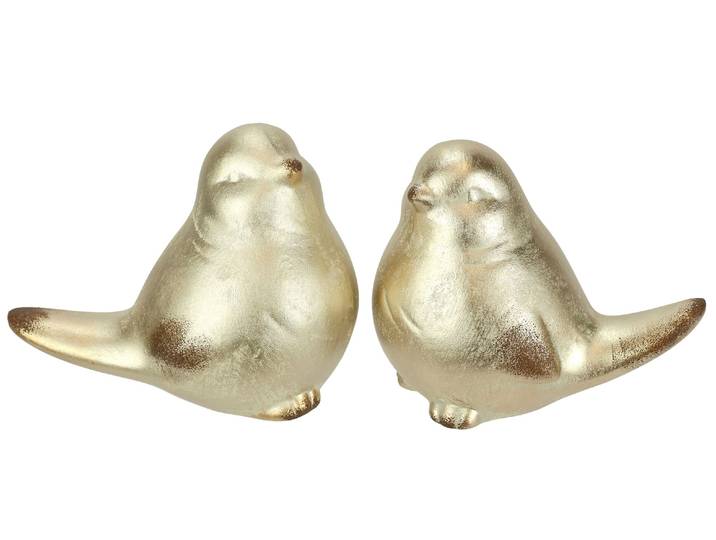 Dekofigur I.GE.A. Vogel aus Keramik , gold, B:14cm H:12cm, Keramik, Dekofiguren, Dekofigur, 2er Set Ornament Statue Tierfigur Skulptur Dekovogel Vogelfigur