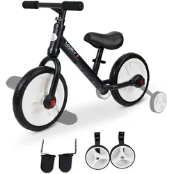 HOMCOM Kinder Laufrad, Lauflernrad, Kinderfahrrad, 2-in-1, Kinderrad mit Stützrädern und Pedalen, 2-5 Jahre, Sitzhöhenverstellbar, PP, Schwarz, 85 x B36 x H54 cm