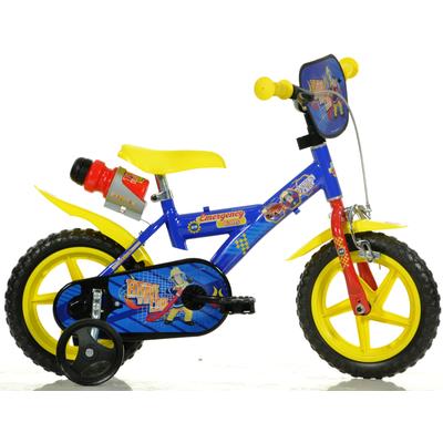 Kinderfahrrad DINO BIKES "12" Feuerwehrmann Sam stabiler Stahl-Rahmen, Stützräder, kindgerecht" Gr. 21, blau, Fahrräder, Kinder, 21cm, 12 Zoll (30,48cm), mit Stützrädern, Trinkflasche und Frontschild
