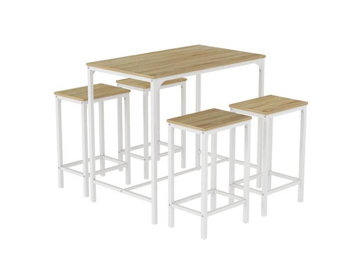 EGGREE Table de Bar avec 4 chaises de Bar Cuisine Salle à Manger Set Table de Bar et tabourets de Bar Set Veinage chêne+ Blanc