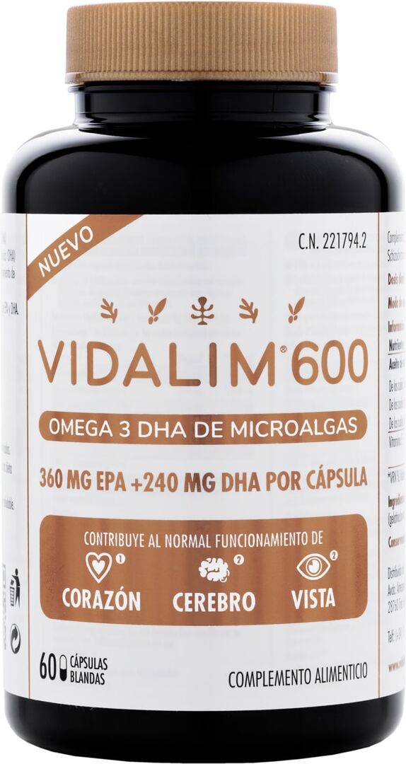 Vidalim Complemento Alimenticio Omega 3 EPA+ DHA de microalgas y Vit. E .  (60 Cápsulas)