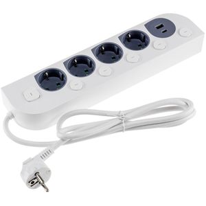 ChiliTec Steckdosenleiste 24076, mit 1,5m Kabel, 4-fach, 1x USB-A, 1x USB-C, in weiß, mit Schalter