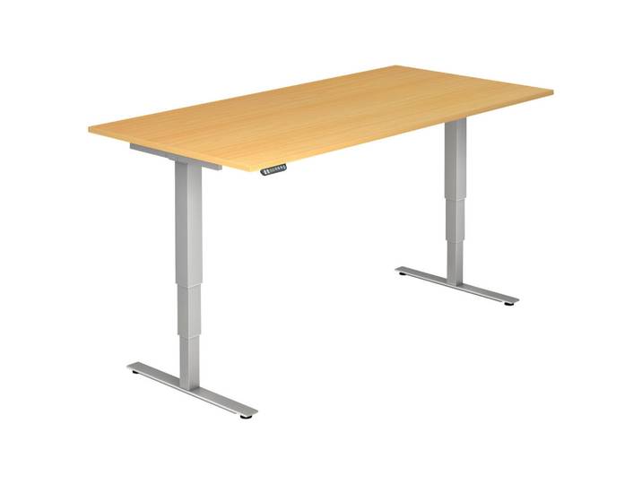 Venda Schreibtisch, Silberfarben, Buchefarben, rechteckig, eckig, 100x63.5-128.5x200 cm, DIN EN ISO 14001, DIN EN ISO 9001, FSC Mix, höhenverstellbar, Büromöbel, Schreibtische, Schreibtische