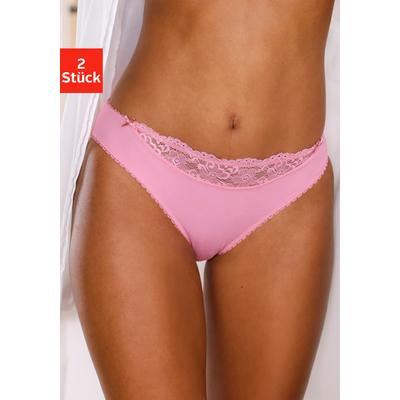 Slip NUANCE BY LASCANA "mit Spitzeneinsatz vorne", Damen, Gr. 40/42, pink (2x pink), Microfaser, Obermaterial: 85% Polyamid, 15% Elasthan, körpernah, Unterhosen Slip, als Dessous-Set kombinierbar, Dessous