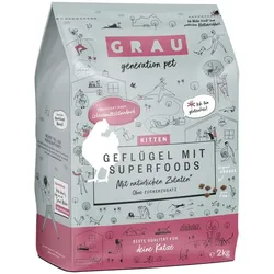 grau Kitten Geflügel + Superfoods Katzentrockenfutter 2 Kilogramm