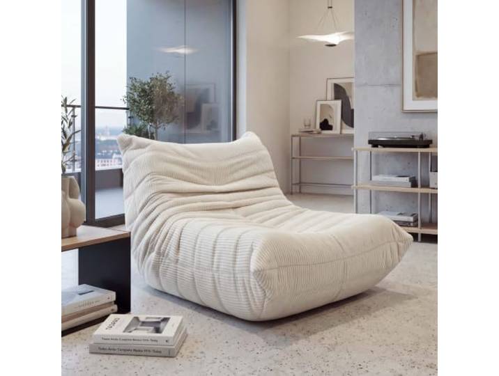 Mendler Sessel HWC-R34, Loungesessel Stoff Cord (300 g/m²) - cremeweiß Relaxsessel, Polstersessel, Cocktailsessel, Lounge Chair