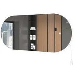 Vicco LED-Spiegel 110 x 50 cm, Wandspiegel zum Aufhängen, oval modern rahmenlos