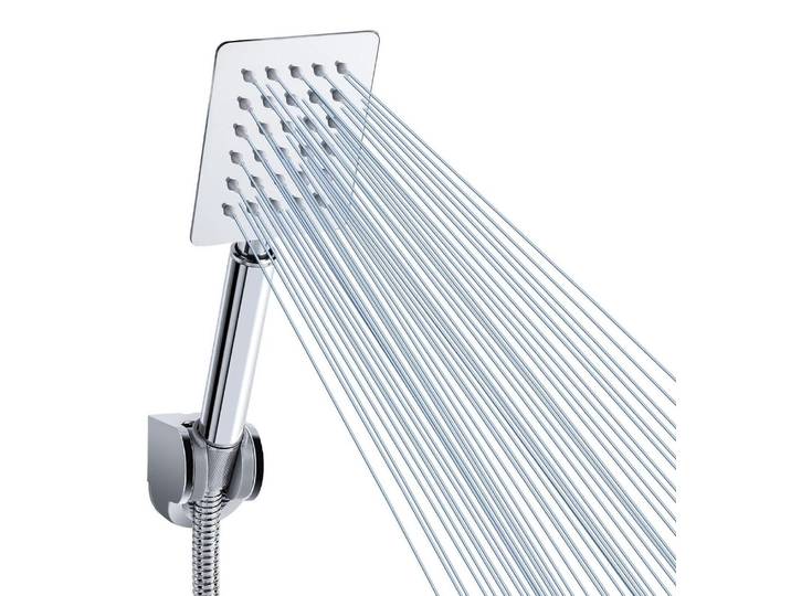 Handbrause Komplett aus Metall, Hochdruck, Nickel Gebürstet, Quadratisch