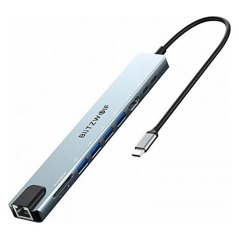 BlitzWolf Docking Station BW-TH5 10in1 USB-C (silver) (USB-C, 10 Ports) (BW-TH5 10in1)
