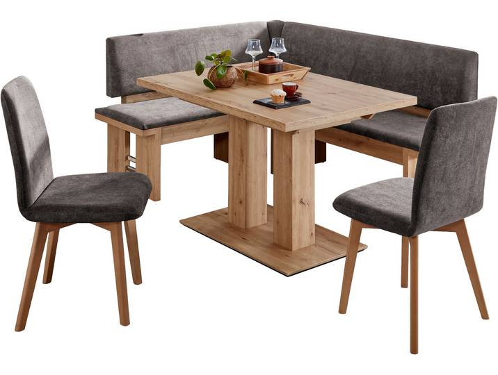 Eckbankgruppe MASSIVLINE & MORE Enns, Eckbank mit Tisch und Stühlen, Sitzecke, Eckbank Garnitur , braun (artisan oak, braun, braun), B:138cm H:88cm T:54cm, Dekorfolie, Stoff, Sitzmöbel-Sets, Eckbankgruppe, umstellbar