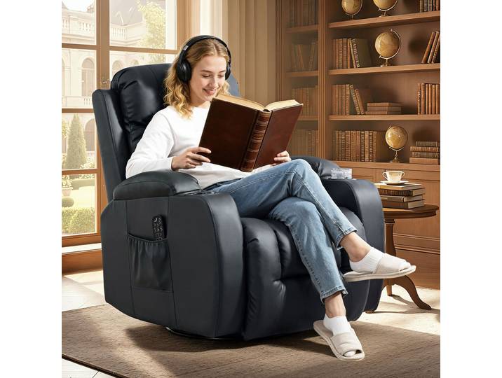 HOMCOM Fauteuil Massage Chauffant Pivotant 360° Noir 82x99x103cm