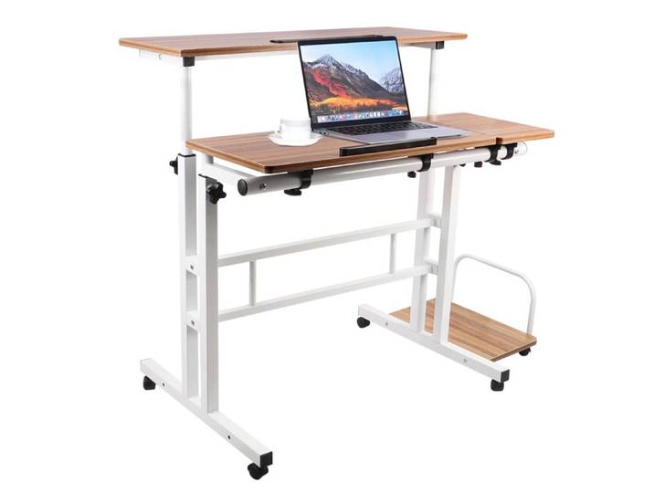 YIYI. Table de bureau pour ordinateur portable établi avec plateau pour ordinateur central chêne ancien 100*60*67-117cm.