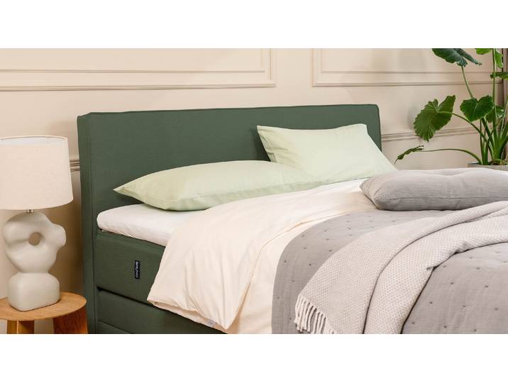 BRUNO Boxspringbett Premium mit Bettkasten 180x200cm in Grün Matratzen-Härtegrad: Links H2 / Rechts H3 extra viel Stauraum & individuell konfigurierbar