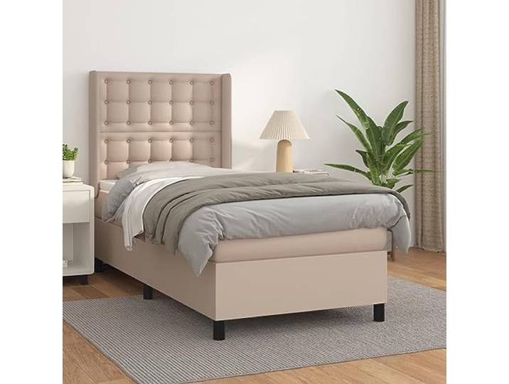 Kunstleder Boxspringbett verstellbares Kopfteil Taschenfederkernmatratze Boxspringbett mit Matratze 90x200cm Cappuccino Kunstleder Bett mit verstellbarem Kopfteil Taschenfederkern Topper
