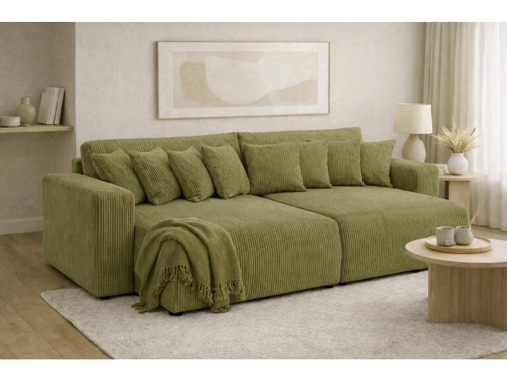 Kaiser Möbel Schlafsofa, Cordstoff Poso, Olive, PIANO DOUBLE