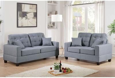 Esofastore Transitional Style 2pc Sofa Set Cushion Back Gray Finish