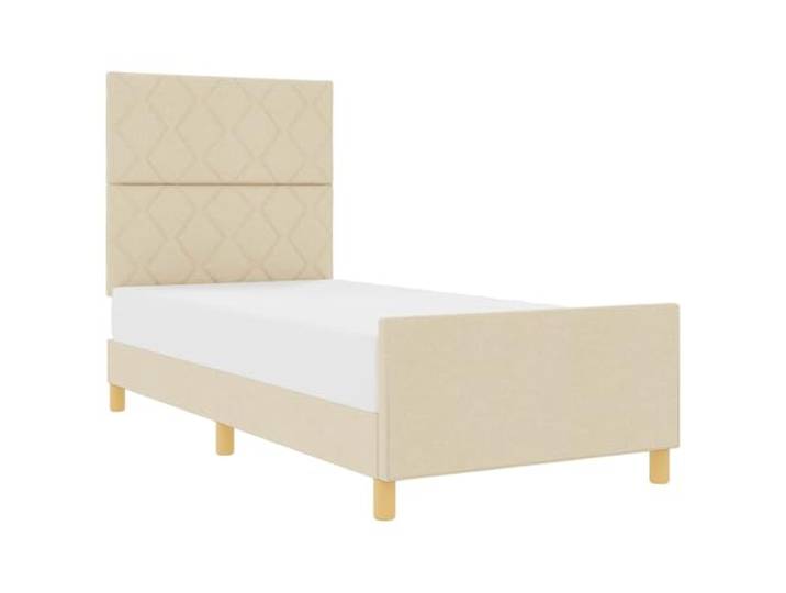 KTHLBRH Bettgestell mit Kopfteil creme 90 x 190 cm Stoff Bezug aus weichem Stoff, Polsterung aus Schaumstoff, minimalistisches Design, Kopfteil und Fuß, Holzwerkstoff