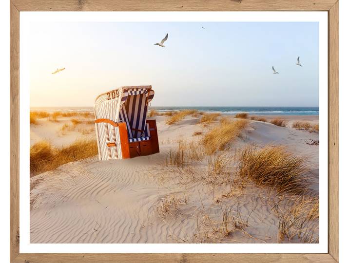 Bild mit Rahmen BÖNNINGHOFF Wandbild gerahmt STRANDKORB DÜNE 40x50 cm – Maritime Wanddeko Küste , blau (farbe rahmen: artisan, farbe bild(er): blau, beige, gelb, grün), B:50cm H:40cm T:2,1cm, MDF, Papier, Bilder, Bild mit Rahmen, mit dekorativem Rahmen