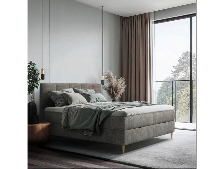 Mid.you Boxbett, Grau, 180x200 cm, Bettkasten, gepolstertes Kopfteil, Stoffauswahl, in verschiedenen Größen erhältlich, Box mit integrierter Matratze, Schlafzimmer, Betten, Doppelbetten