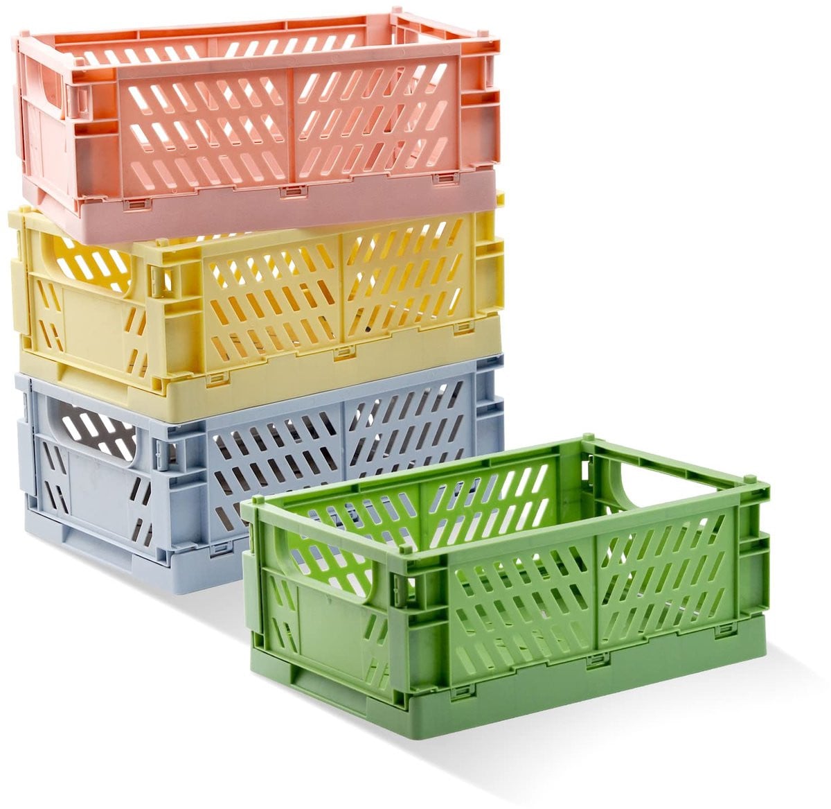 Ynkkvre Set van 4 Opvouwbare Kunststof Opbergkratjes met Handvatten in Pastelkleuren