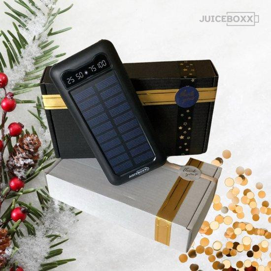 CarryQuest JuiceBoxx Powerbank met zonnepaneel, 20000mAh, LED-zaklamp, zwart