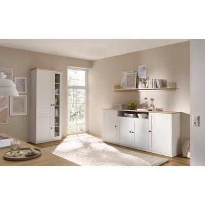 Wohnwand OTTO HOME "Brest, Anbauwand im Landhausstil, Komplettset, Wohnzimmer-Set", weiß (weiß matt, eiche geölt dekor), Holzwerkstoff, Kastenmöbel-Sets, Wohnwand, enthält Vitrine, Sideboard + Wanboard