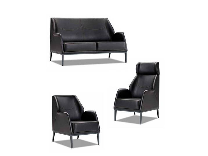 Xlmoebel Polstergarnitur Schwarze Ledergarnitur von XLMOEBEL mit hoher Langlebigkeit, (Polstergarnitur, 3-tlg., 2-Sitzer Sofa + 2x Sessel), Made in Europa