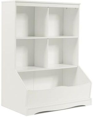 Costway 3-Tier Children's Multi-Functional Bookcase Toy Storage Bin Floor Cabinet-White