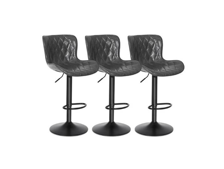 LuxusKollektion Barhocker Barhocker 3er Set Leder Lehne Fußstütze Dunkelgrau 3er-Set