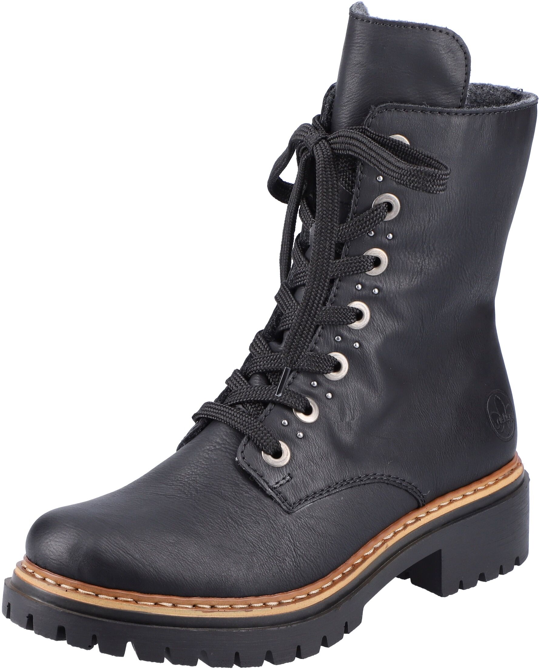 Schnürstiefelette RIEKER, Damen, Gr. 43, schwarz, Lederimitat, Schuhe Schnürstiefelette, mit kräftiger Profilsohle, Topseller