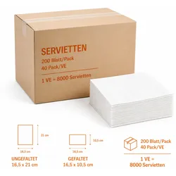 Servietten weiß 16 x 21 cm 8000 Servietten für Torkspendersystem N4 | 2lag V-Falz
