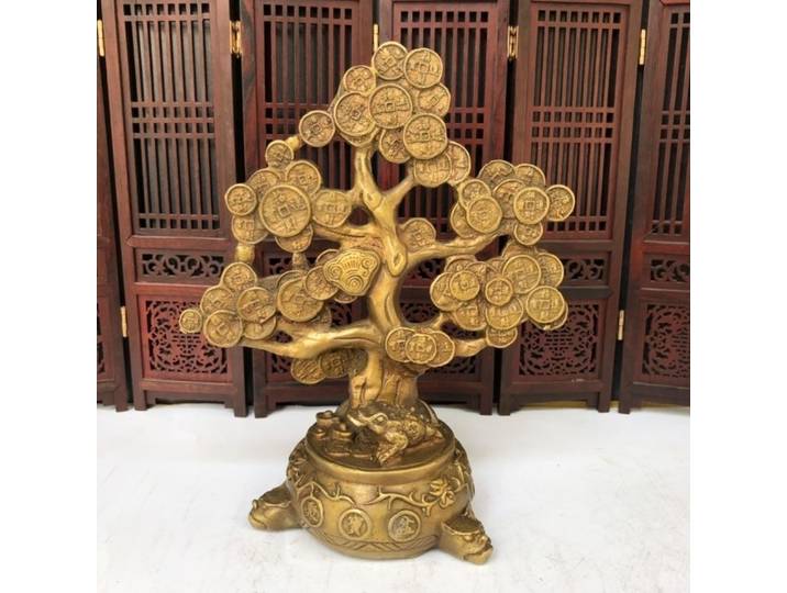 Statue Arbre à Monnaie Cornucopia Porte-Bonheur en Cuivre, Décoration de Bureau et Maison, Cadeau pour Ornement de Bureau