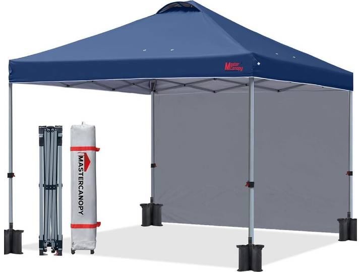 Pop up Pavillon Faltpavillon Festzelt 2,5 x 2,5 m marineblau mit Seitenwand