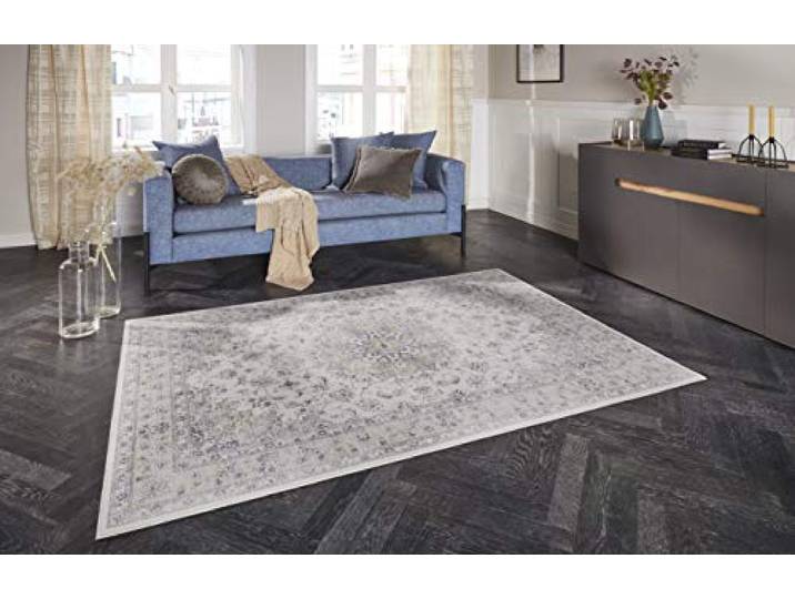 Elle Decoration Nain Tapis oriental - Poils courts - Look vintage - Motif d'ornements orientaux - Tapis oriental classique pour salon\, salle à manger\, couloir ou chambre à coucher - Gris clair - 120 x