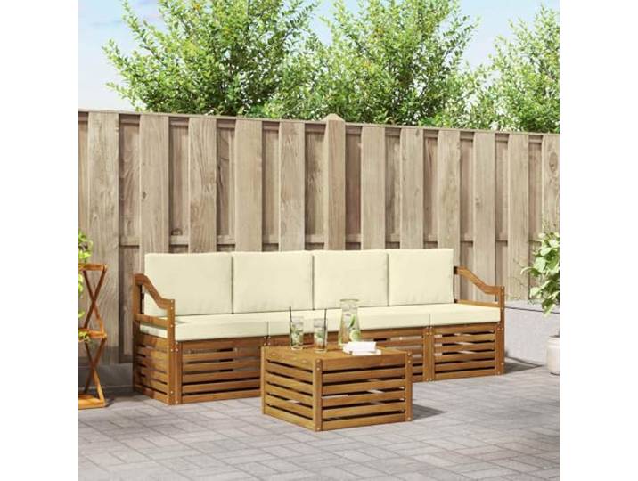 RJPLMFV Modulares Sofa für den Außenbereich, 5-teilig, Akazienholz Wetterfestes Design, lackierte Oberfläche, bequeme Armlehnen, einfache Wartung