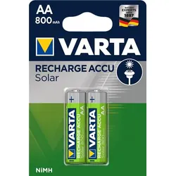 Batterien AA, wiederaufladbar, 2 Stück, Recharge Accu Solar, Akku, 800 mAh Ni-MH, sofort einsatzbereit, für Solar-Gartenleuchten entwickelt