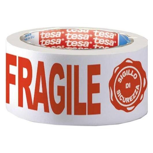 tesa Verpackungsklebeband Fragile Rot, Weiss (50 mm) (07024-00018-03)