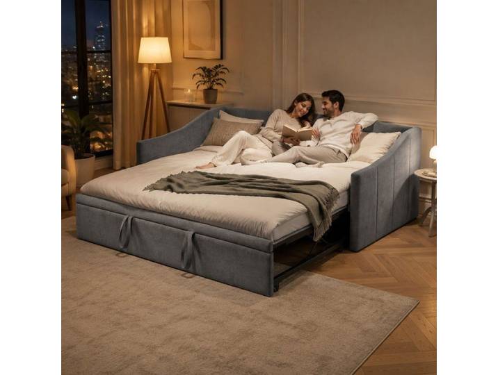 Canape Lit 2 Places Convertible 90/180 x 200 cm Canape Convertible avec Sommier Lit Gigogne Gain de Place Velours Sans Matelas