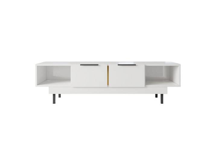 Dancan Lowboard Artemisa Weiß, goldener Akzent, Hochglanz, Metall, 163x46x42 cm, Wohnzimmer, TV Möbel, Lowboards, Lowboards stehend