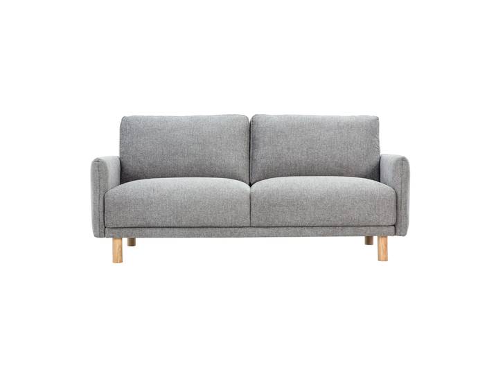 Canapé design 3 places en tissu effet velours texturé gris et bois clair BONO