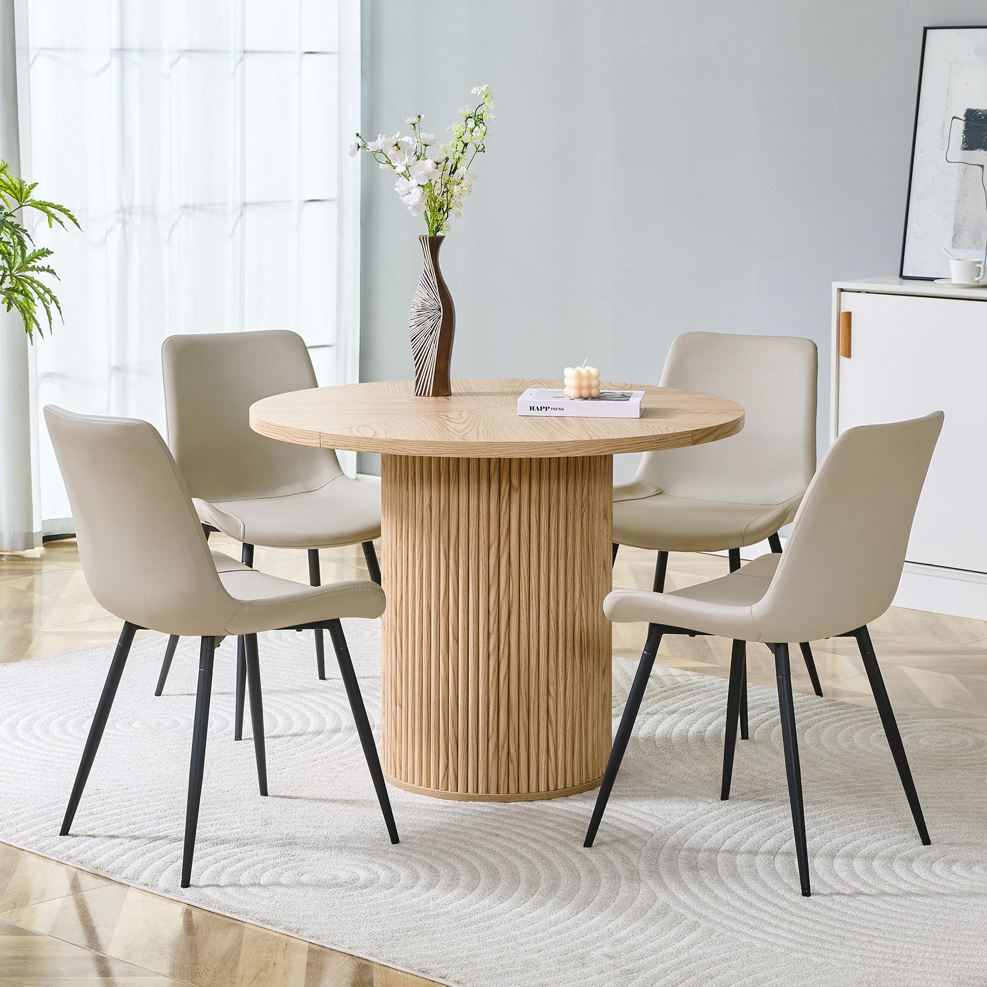 Esstisch quadratisch, UV-Platte, Marmoroptik, Metallgestell, modern (Black,Natural Wood,Warm Grey)
