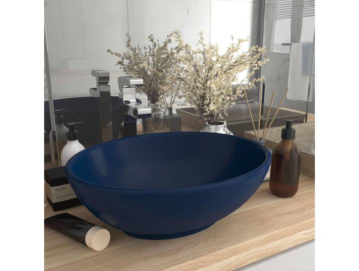 vidaXL Luxuriöses Ovales Waschbecken Matt Dunkelblau 40x33 cm Keramik