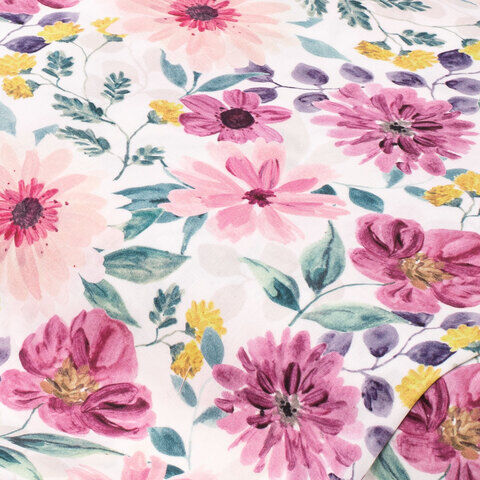 Baumwollstoff "rosa Blumen", weiß-color