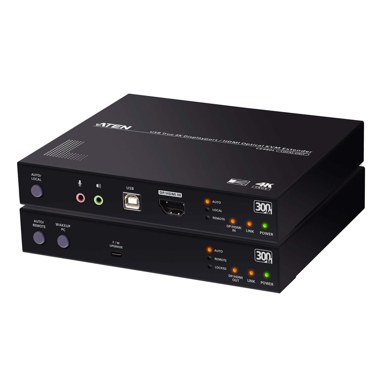 Aten CE980 KVM LWL (MM) Konsolen-Extender, USB True 4K DisplayPort/HDMI (True4K) (CE980-AT-G)
