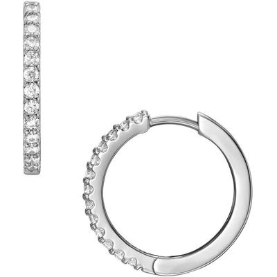 Paar Creolen FOSSIL "Schmuck Geschenk Edelstahl Ohrringe Ellis", silber (edelstahlfarben, kristallweiß, kristallweiß), Ohrringe, Damen, 12mm, Edelstahl, mit Glasstein