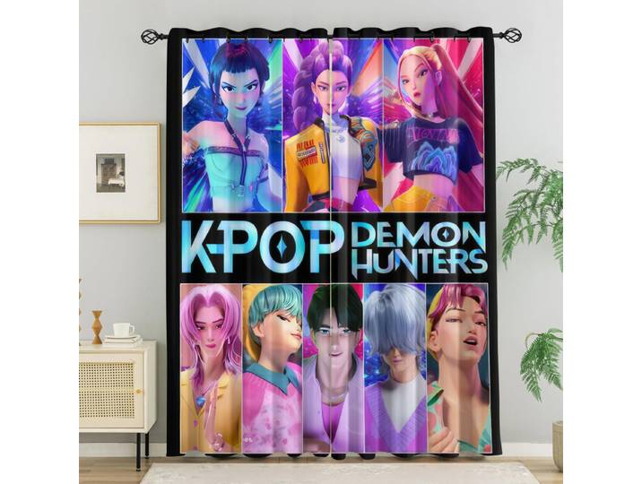2 pièces de rideaux occultants Hasbro Kpop pour garçons et filles, bloquant 85% de la lumière, avec œillets, pour chambre à coucher et salon.
